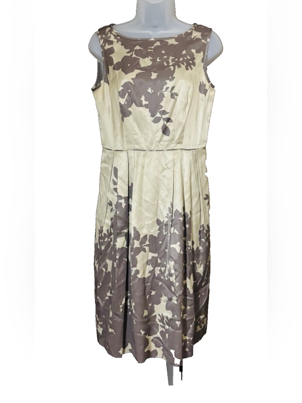 Banana Republic Silk Blend Fit Flare Women's Dress Beige Brown Floral Pleated 6